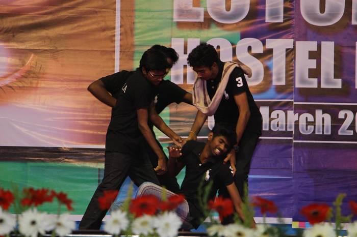 Group skit performance, close up